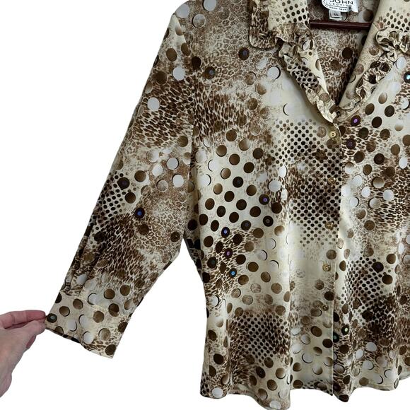 St. John Collection Blouse Sz 10 Ruffled Collar 3/4 Sleeve Marie Gray Embellish - Picture 13 of 16